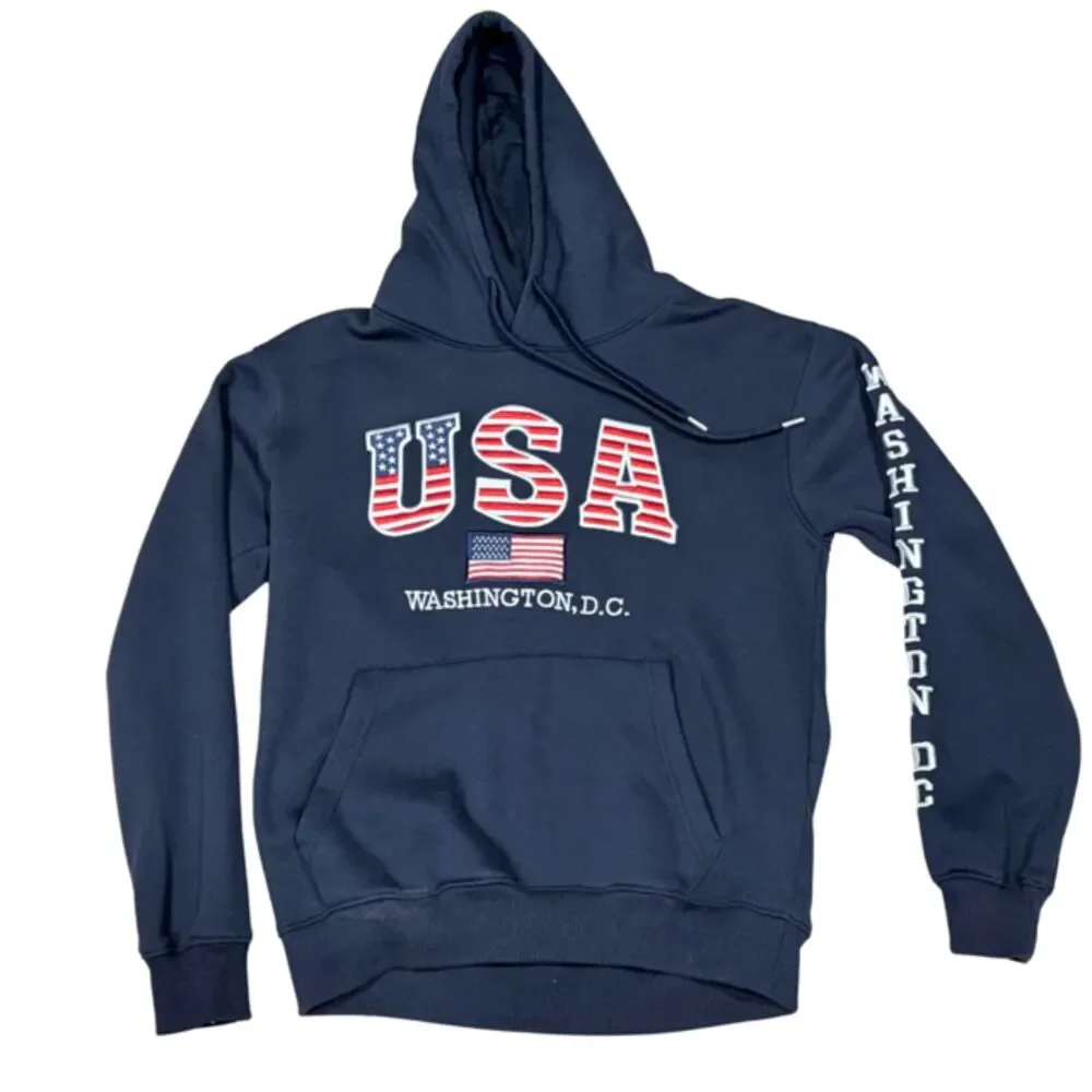 USA Washington DC Hoodie American Flag Embroidered Navy Adult M Patriotic